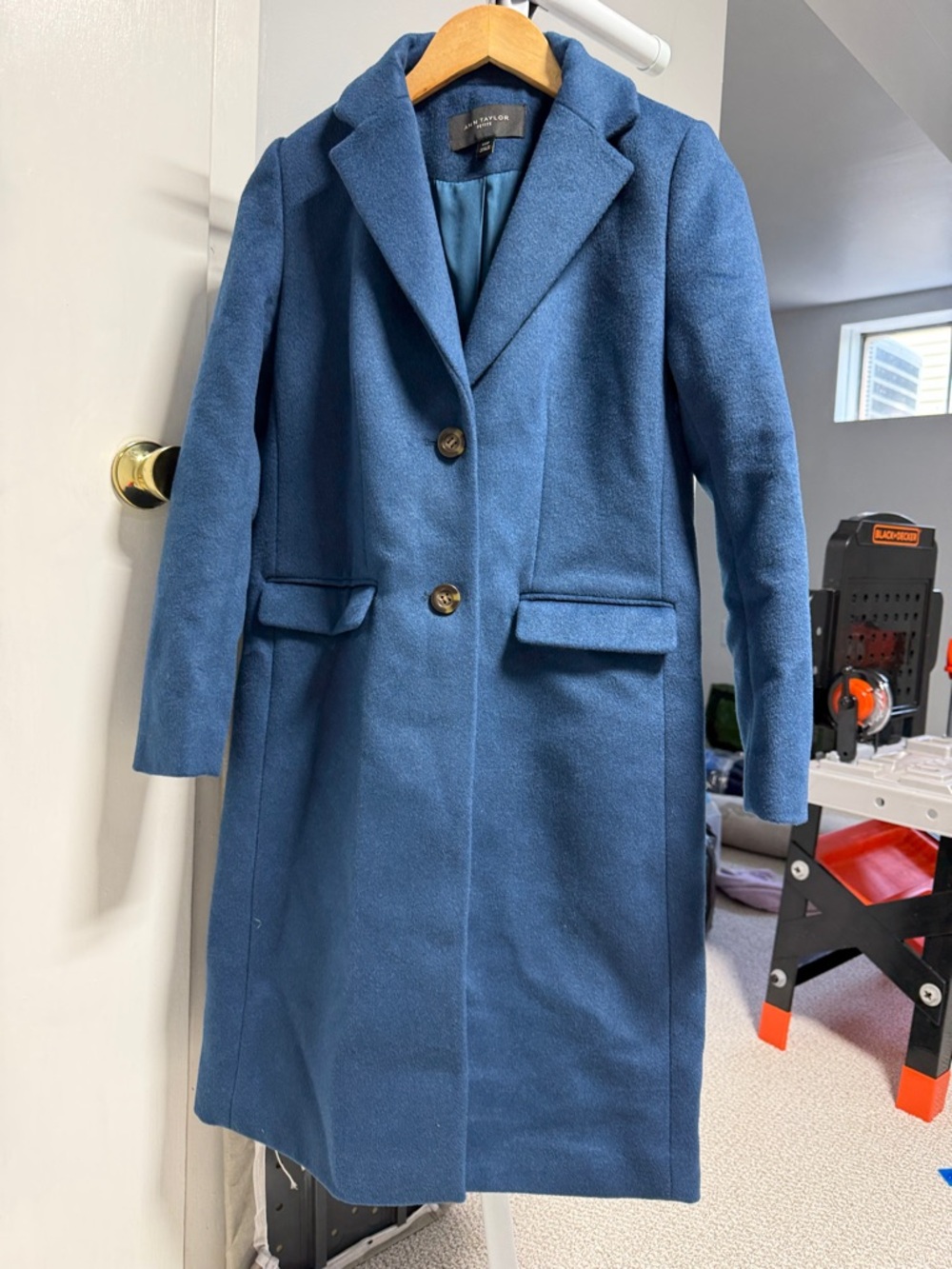 Ann Taylor Petite XXS Wool Blue Single-Breasted Wool-Blend Trench Coat